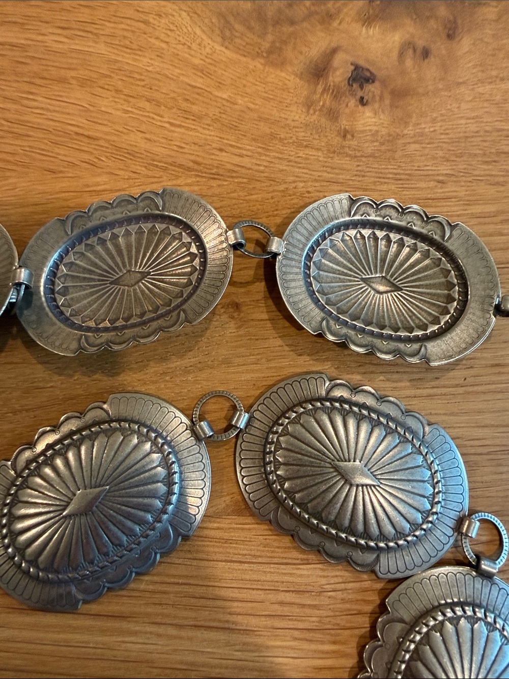 Silver Concho Style Link Belt - Oval Western Medallions 41 inches Metal Navajo - Picture 2 of 4